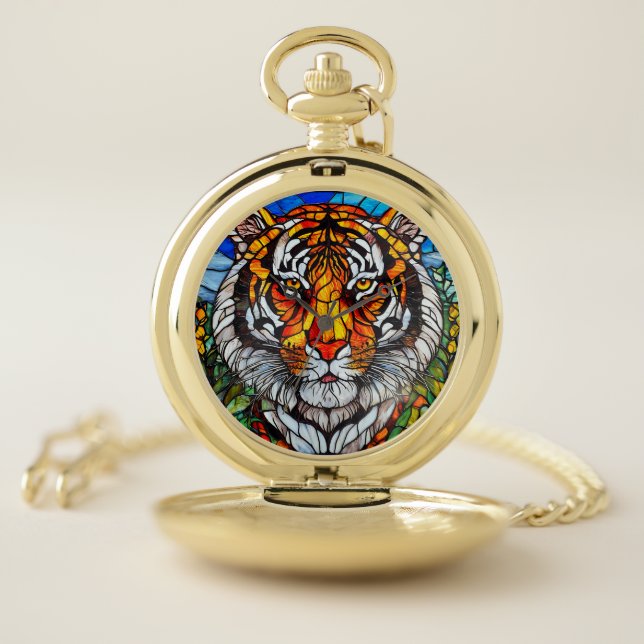 Tiger stained glass pocket watch (Inside)