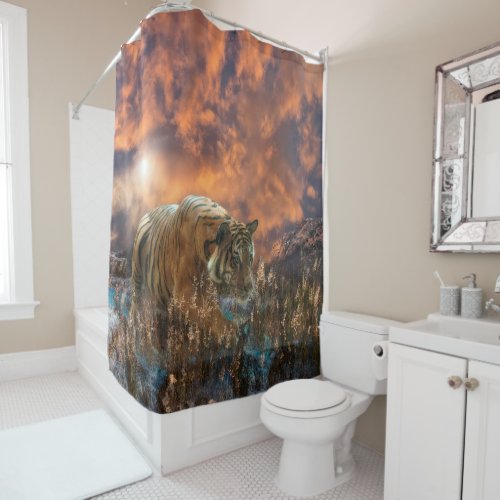 Tiger Stalking WHISPER ON THE BREEZE Shower Curtain