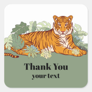 Tiger sticker, greeting , thank you animal jungle square sticker