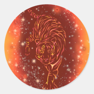 Tiger Sticker Running At Galaxy Starry Night