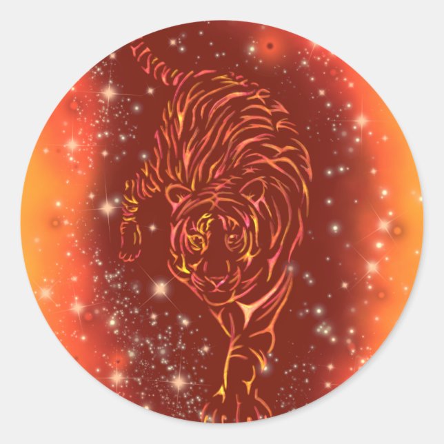 Tiger Sticker Running At Galaxy Starry Night (Front)