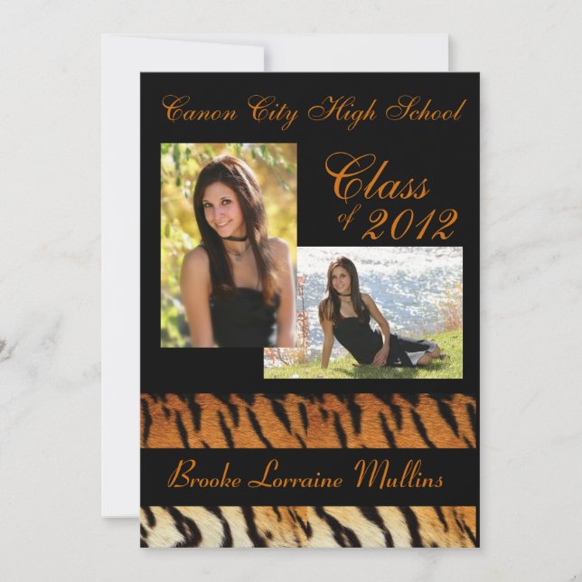 Tiger stripe animal print graduation announcement (Front)