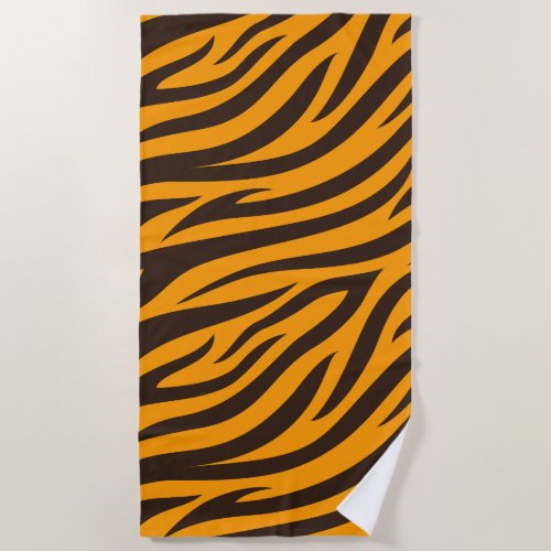 Tiger Stripe black Orange Wild Animal skin pattern Beach Towel