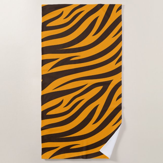 Tiger Stripe black Orange Wild Animal skin pattern Beach Towel (Front)