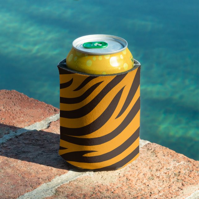 Tiger Stripe black Orange Wild Animal skin pattern Can Cooler (In Situ Pool)