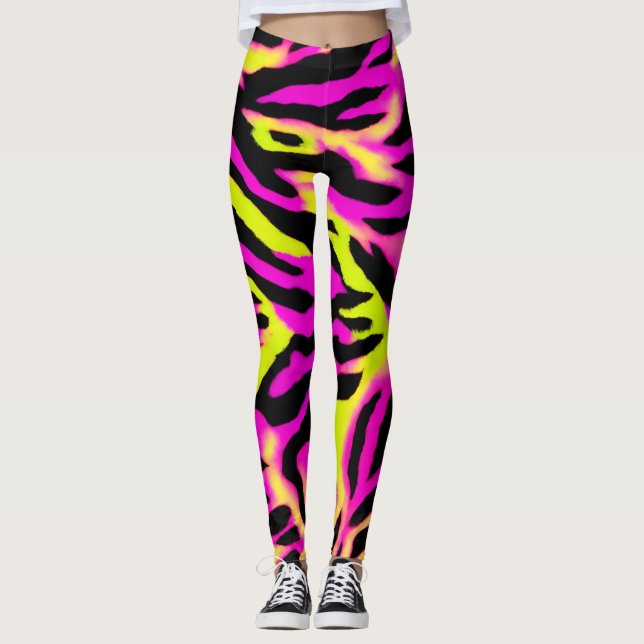 Tiger Stripe black Orange Wild Animal skin pattern Leggings (Front)