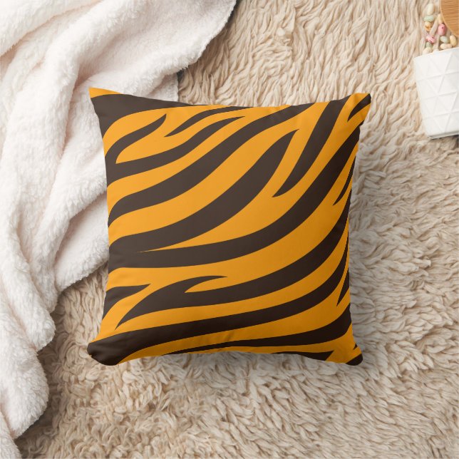 Tiger Stripe black Orange Wild Animal skin pattern Throw Pillow (Blanket)