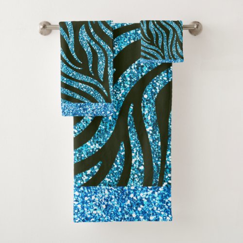 Tiger Stripe Blue Glitter Pattern Design Bath Towel Set