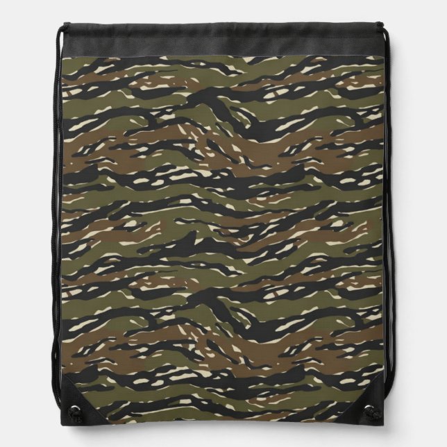 Tiger Stripe Camouflage Pattern Drawstring Bag (Front)