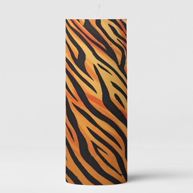 Tiger Stripe Fur Pattern Pillar Candle (Front)