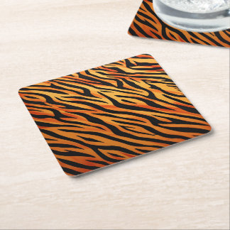 Tiger Stripe Fur Pattern Square Paper Coaster