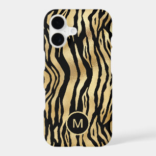 Tiger Stripe Pattern Monogram Initial Gold Black iPhone 17 Case