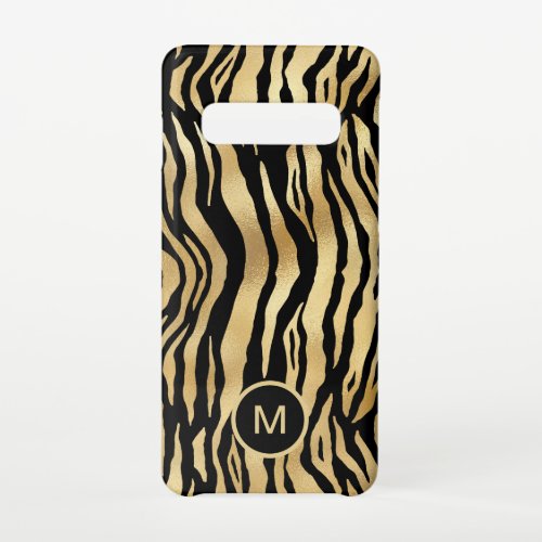 Tiger Stripe Pattern Monogram Initial Gold Black Samsung Galaxy S10 Case