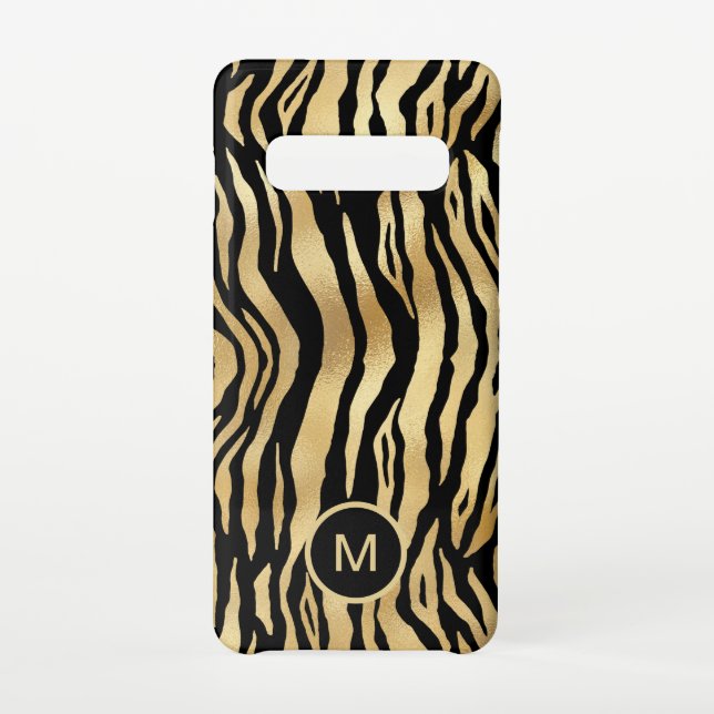 Tiger Stripe Pattern Monogram Initial Gold Black Samsung Galaxy Case (Back)