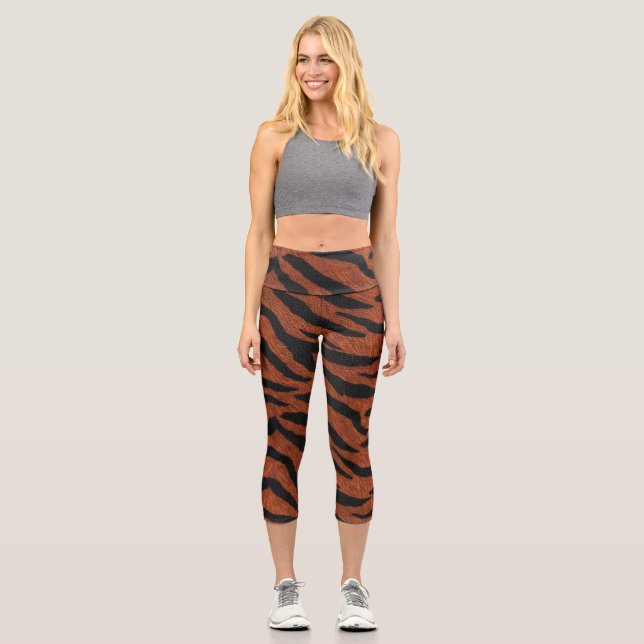 Tiger Stripe Wild Pattern Capri Leggings (Front)