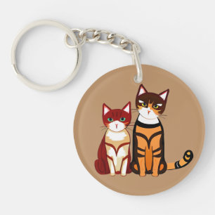 Tiger Striped Cat and Ginger Kitten Keychain