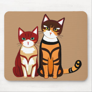 Tiger Striped Cat and Ginger Kitten Mouse Pad