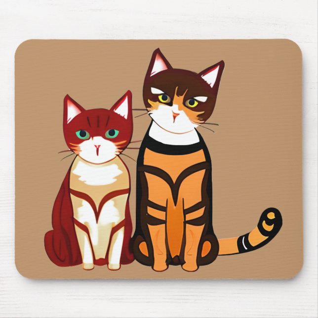 Tiger Striped Cat and Ginger Kitten Mouse Pad (Front)