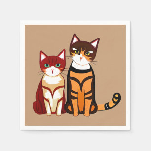 Tiger Striped Cat and Ginger Kitten Napkins