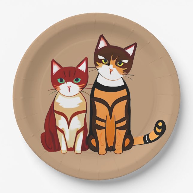 Tiger Striped Cat and Ginger Kitten Paper Plates (Front)