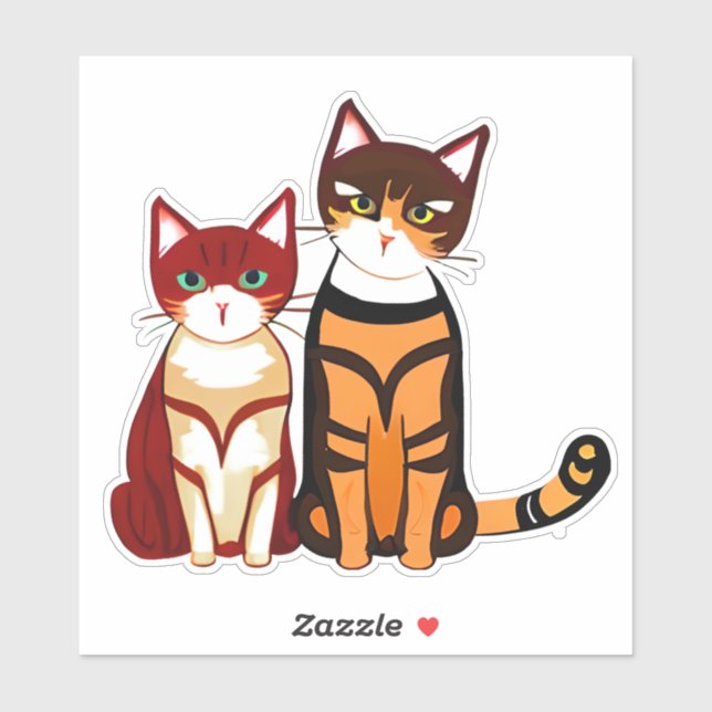Tiger Striped Cat and Ginger Kitten Sticker (Sheet)