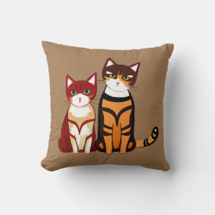 Tiger Striped Cat and Ginger Kitten Throw Pillow