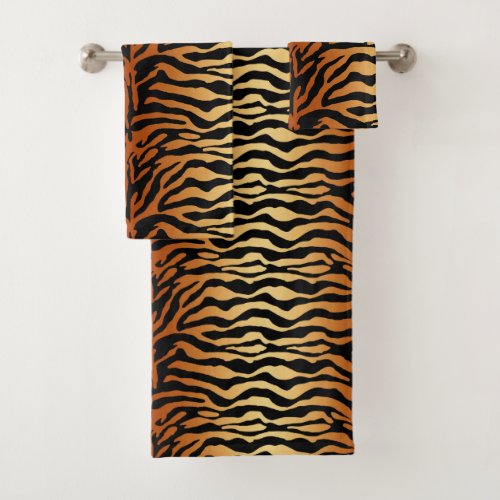 Tiger Stripes Animal Print Amber Black and Tan Bath Towel Set