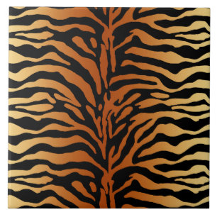 Tiger Stripes Animal Print, Amber, Black and Tan Ceramic Tile