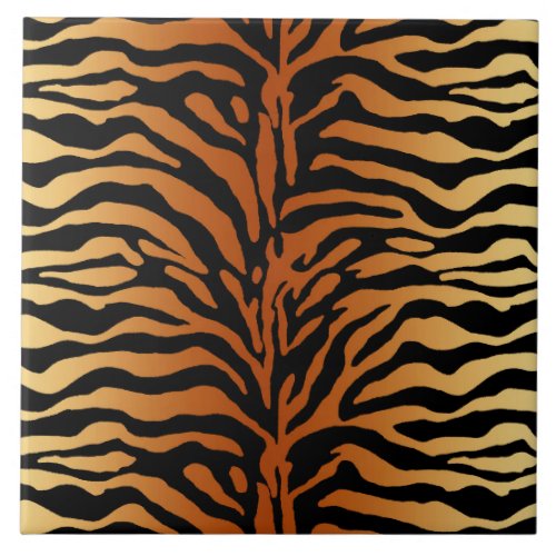 Tiger Stripes Animal Print Amber Black and Tan Ceramic Tile