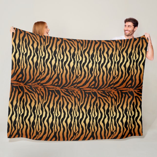 Tiger Stripes Animal Print, Amber, Black and Tan Fleece Blanket (In Situ)
