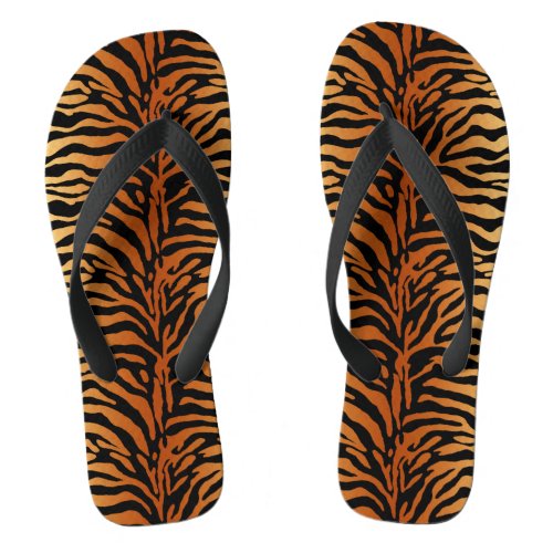 Tiger Stripes Animal Print Amber Black and Tan Flip Flops