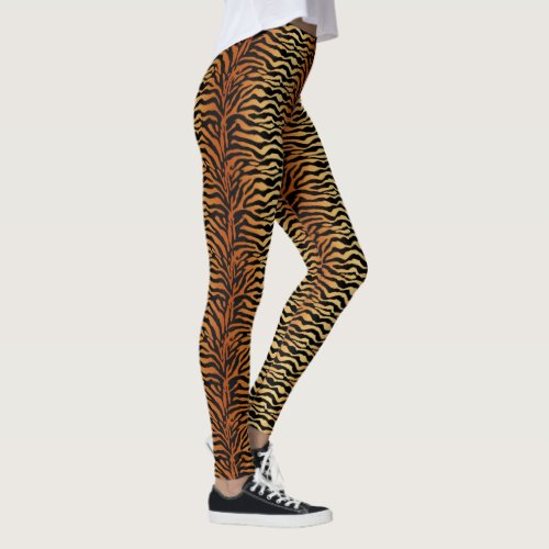 Tiger Stripes Animal Print Amber Black and Tan Leggings