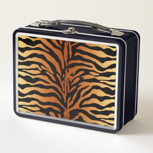Tiger Stripes Animal Print Amber Black and Tan Metal Lunch Box