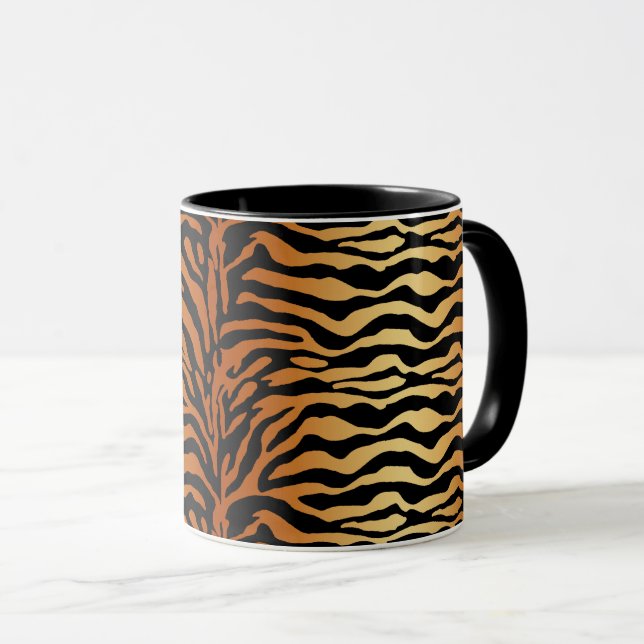 Tiger Stripes Animal Print, Amber, Black and Tan Mug (Front Right)