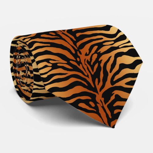 Tiger Stripes Animal Print Amber Black and Tan Neck Tie