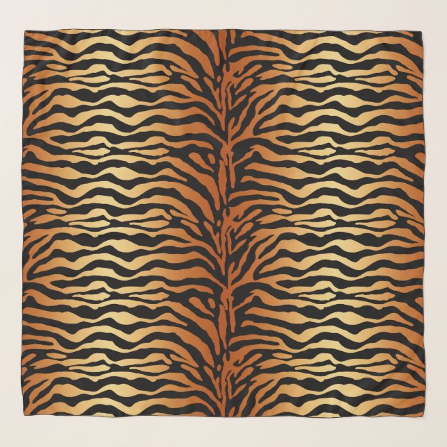 Tiger Stripes Animal Print, Amber, Black and Tan Scarf (Front)