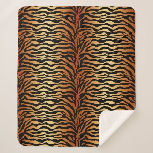 Tiger Stripes Animal Print Amber Black and Tan Sherpa Blanket