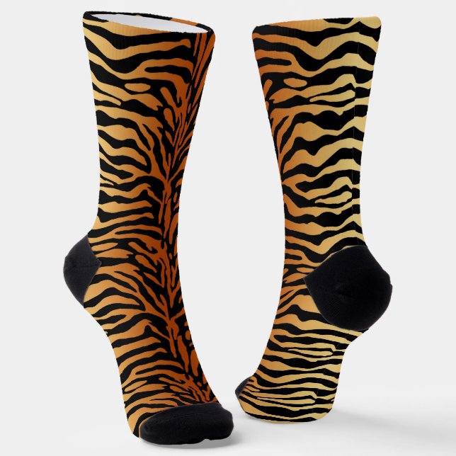 Tiger Stripes Animal Print, Amber, Black and Tan Socks (Angled)