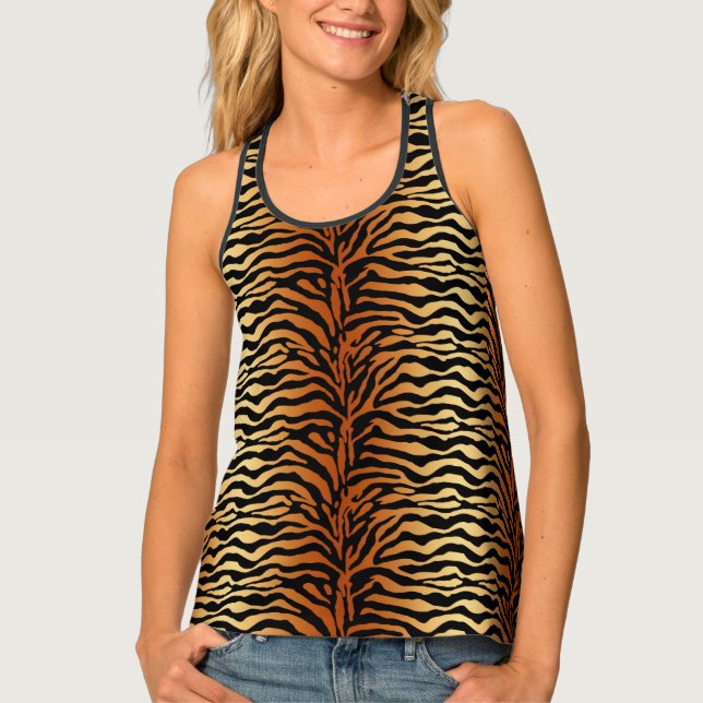 Tiger Stripes Animal Print, Amber, Black and Tan Tank Top (Front)