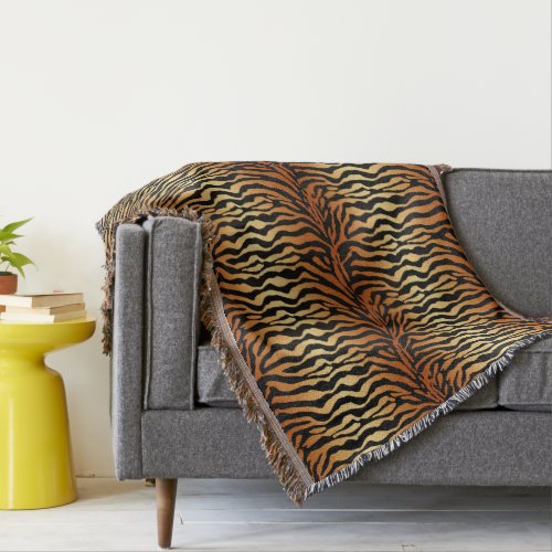 Tiger Stripes Animal Print Amber Black and Tan Throw Blanket