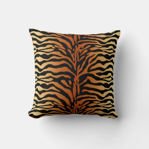 Tiger Stripes Animal Print Amber Black and Tan Throw Pillow