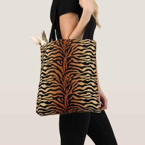 Tiger Stripes Animal Print Amber Black and Tan Tote Bag