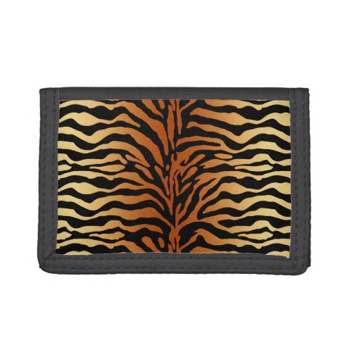 Tiger Stripes Animal Print Amber Black and Tan Trifold Wallet