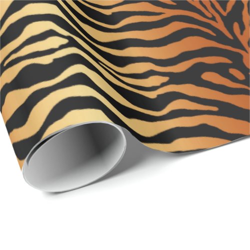 Tiger Stripes Animal Print Amber Black and Tan Wrapping Paper