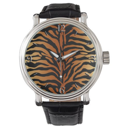 Tiger Stripes Animal Print Amber Black  Tan Watch