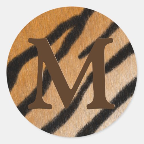 Tiger Stripes Animal Print Mahogany Monogram Classic Round Sticker