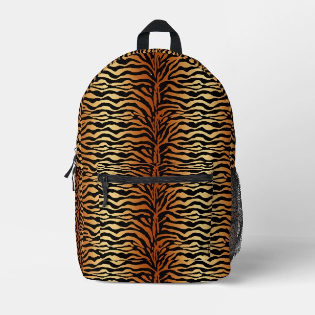Tiger Stripes Animal Print Rust, Black and Tan Printed Backpack (Front)