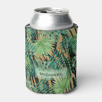 Tiger Stripes Jungle Camouflage Personalised Can Cooler by LouiseBDesigns at Zazzle