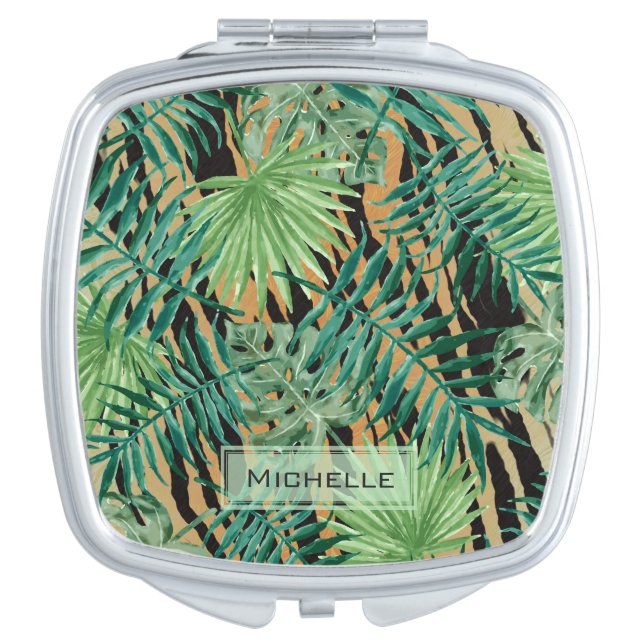 Tiger Stripes Jungle Camouflage Personalised Compact Mirror (Front)