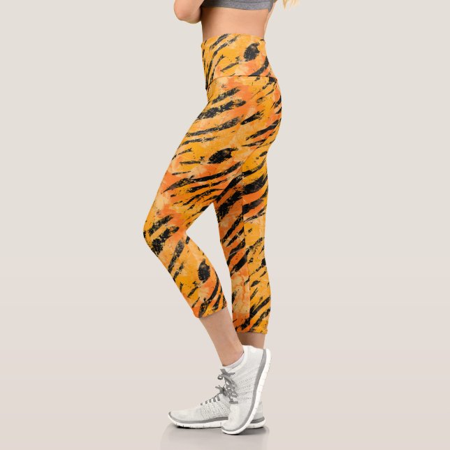Tiger Stripes Orange Pattern Capri Leggings (Left)